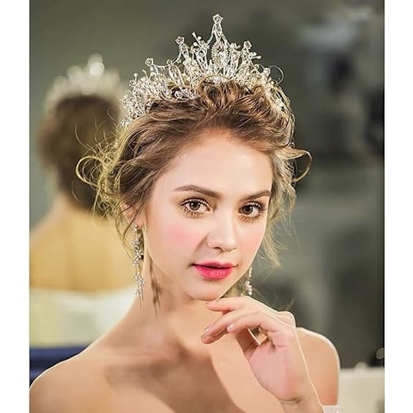 Gullprinsessekrone, rhinestonekrystall, gudinne, dronning, julekostyme, rollespill, bryllupsdanskonkurranse