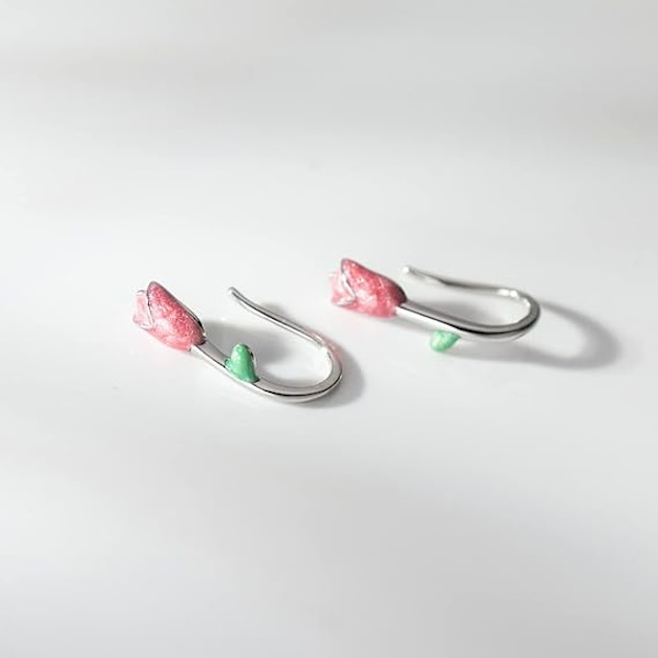 Sterling Silver Tulpan Blomster Crawler Örhängen Manschett för Kvinnor Tonårsflickor Rosa Blomster Wrap Örhängen Klättrare