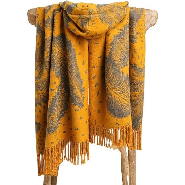 Elegant Imitation Cashmere Sjal eller Påfågel Fjäder Design Sjal (Gul)