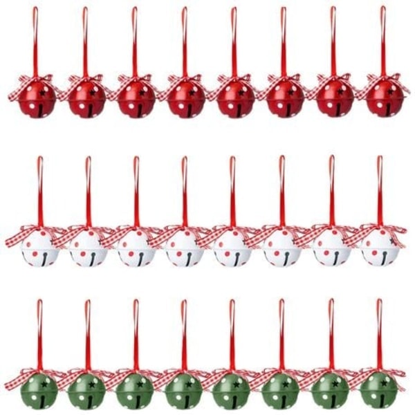 Julbeller och Bell-kit, Julgransdekoration, Röda och Vita Gröna Jingle Bells Hängande Ornament 24 st