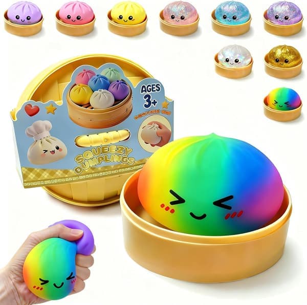 Dumpling Squishy-leke, myk stressavlastende squishy-leke i melstil (fargerik)