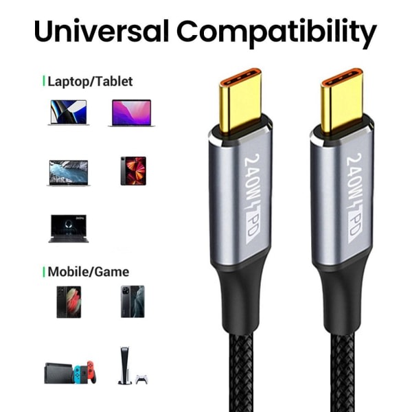 USB C Hurtigopladningskabel Type-C Datakabel Black 0.5m