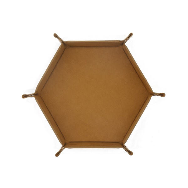 Terningbakke Læder Terning Foldbar Hexagon Bakke Terningholder Velegnet Brown
