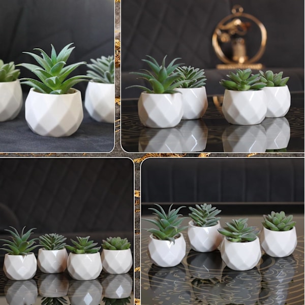 Kunstige planter Mini Faux Sukkulenter Kunstige planter Sæt med 4 dekorative keramiske potteplanter