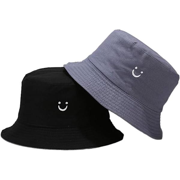 1 stk. Pigers drenge broderede smilende ansigt spand hat børn reversible sol hat foldbar strand hatte udendørs kasketter til 2-8 år 3