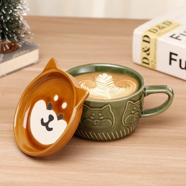 Söt Mugg med Lock, Djur Kaffekopp Te Set, Födelsedagspresenter Alla Hjärtans Dag Mors Dag Påsk Julpresenter (Hund)