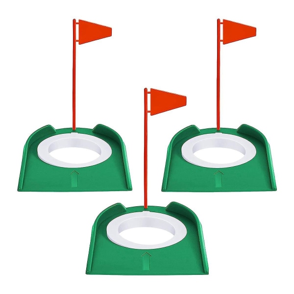 3 stk Golf Putting Cup Golfhul Træningshjælpemidler Golftilbehør Golftræningsputtere Med Plastflag Grøn + Rød
