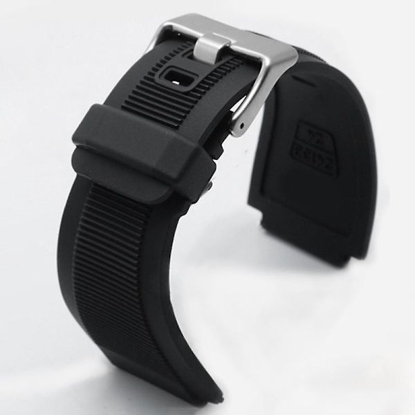 24MM Rem Sort til Bell & Ross BR001 BR003 Sort Silikon Urrem Silver Button