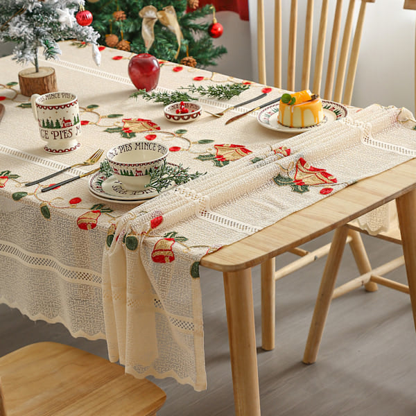 Julduk med broderad spets 140x100/140x200/140x240/140x330cm valfri vinterfest rektangulär lämplig för juldekoration 140*260 Bell tablecloth