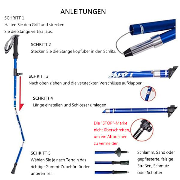 Sammenleggbare turstaver – justerbare, lette, teleskopiske