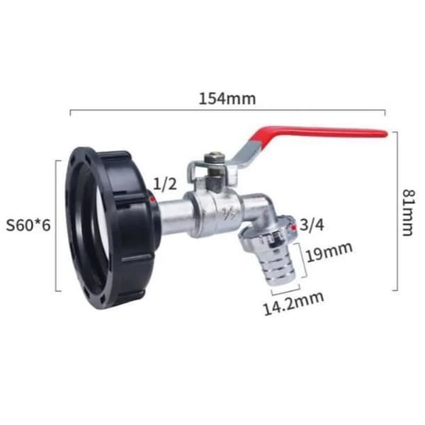 Adapter for IBC-tank, 1/2\" gjenget kobling, 1000L tankkran, regnvannsoppsamlingskran, utløpskran