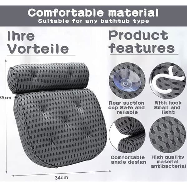 Ergonomisk Teknologi Badekarspude - Grå - Rektangulær - Bruger 4D Air Mesh Teknologi