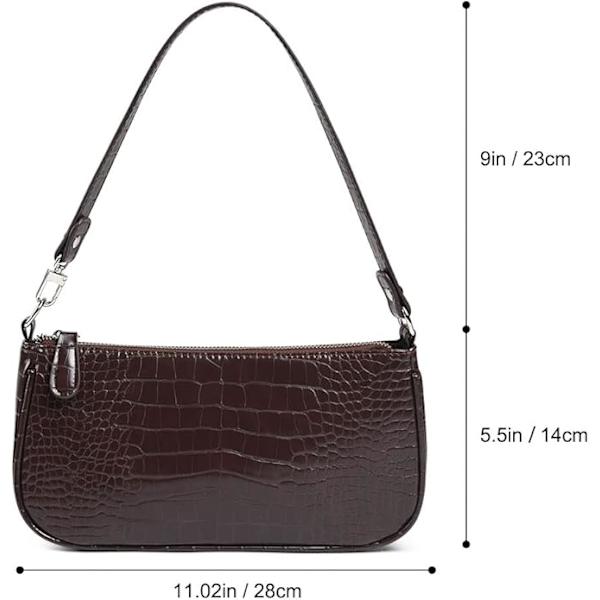 Läder axelväska för kvinnor, Mini handväska med krokodil liten crossbody väska Klassisk för kvinnor 90-talets miniväskor med kedja Brown