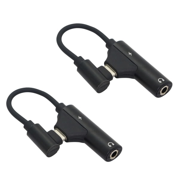 2 stk hodetelefonadapter 2 i 1 USB C til 3,5 mm, Type C til AUX Audio