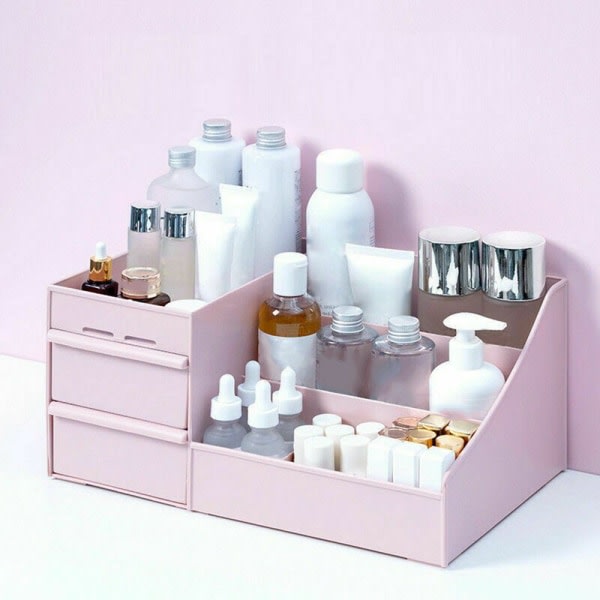 Sminkeboks for kosmetisk oppbevaringsboks pink 25.2x15.4x11.5cm