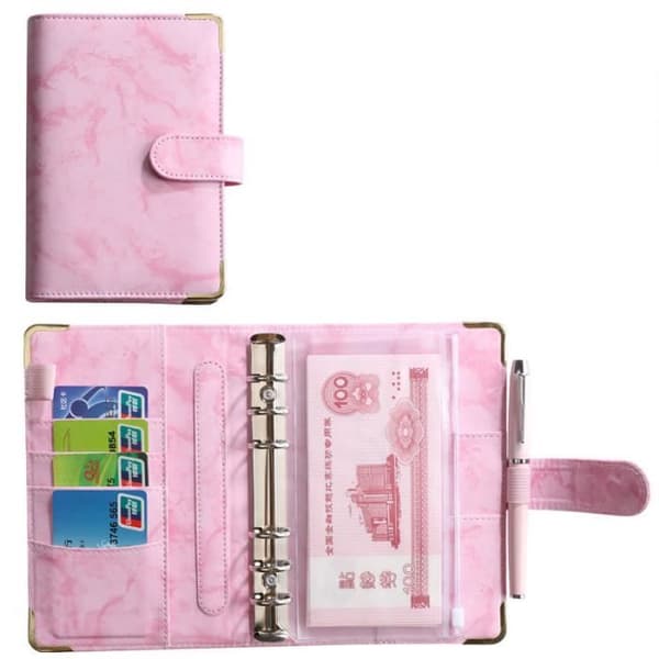 Notatbok - A6 - PU-skinn - Rosa - Påfyllbar 6-rings perm