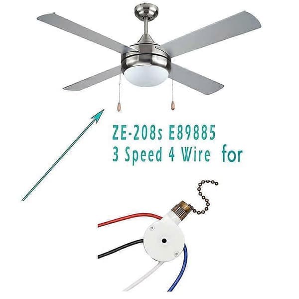 1 stk. loftventilator lyskontakt ZingEar ZE-208S E89885 3 hastigheder 4 ledninger ventilatorafbryder lynlås, ventilator lyskontakt (FMY) Bronze