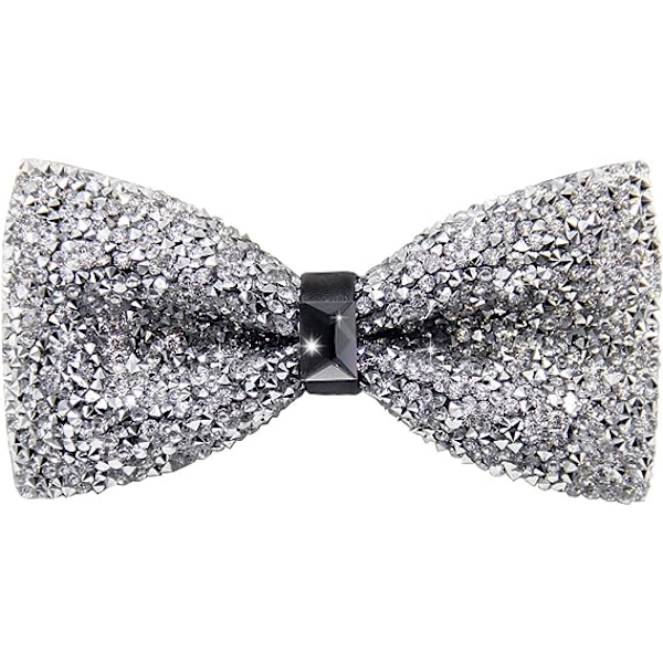 Sløjfer til Mænd, Forudbundet Sequin Diamant Sløjfer med Justerbar Længde til Fest Bryllup Banket Gave (Sølv)