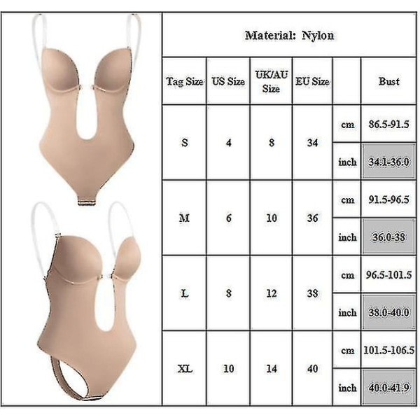 Kvinders Rygløs Shapewear Dyb V-hals Body Usynlig Shaper Skin XXXL