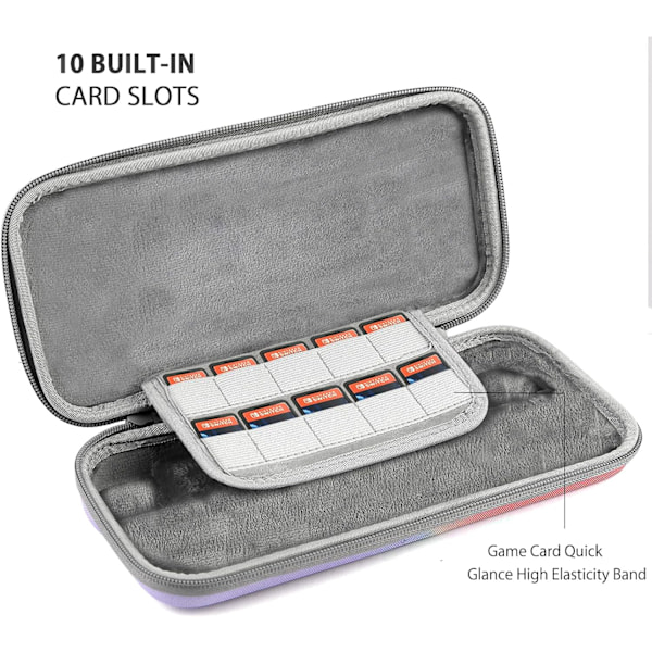 Etui til Nintendo Switch/Switch OLED, KondaTech fargerikt Switch bæreveske, beskytt Switch-konsollen, oppbevar 10 spillkort (rosa + lilla)