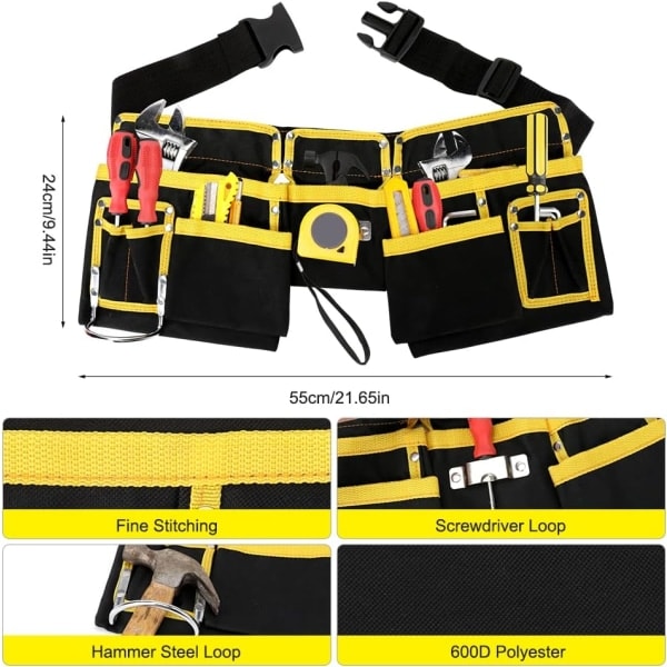 11 Lomme Værktøjsbælte 30\" - 45\" Justerbart Værktøjsbæltepose