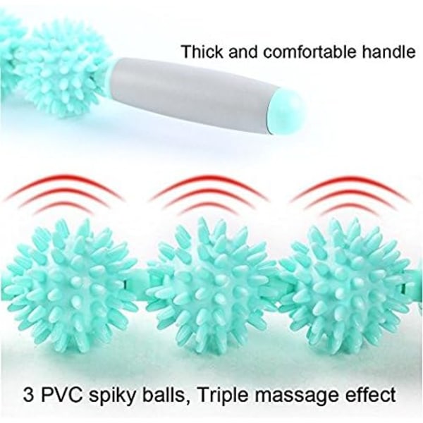 Muskelrulle Stick Treble Roller Massage til Ømme Muskler, Rygstivhed, Myofascial, Triggerpunkter Smerter, Ben Mælkesyre, Knudepunkter - 3 Pigge Ruller