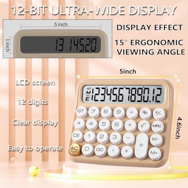 Standard lommeregner 12 cifre, stor skrivebordsskærm og knapper, lommeregner med stor LCD-skærm til kontor, skole, hjemme og erhvervsbrug