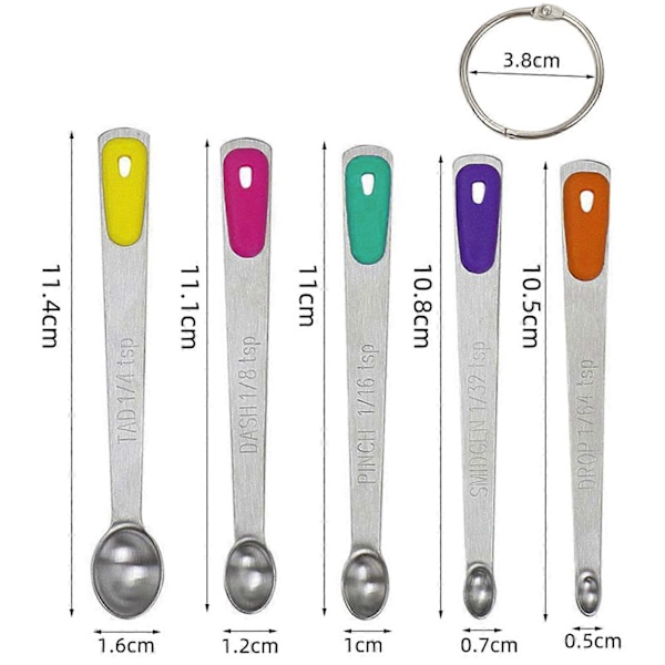 5 st/set Mini Måttsked Färgrik Silikon Rostfritt Stål Långt Handtag Livsmedelskvalitet Exakt Mätning Skopa Köksredskap