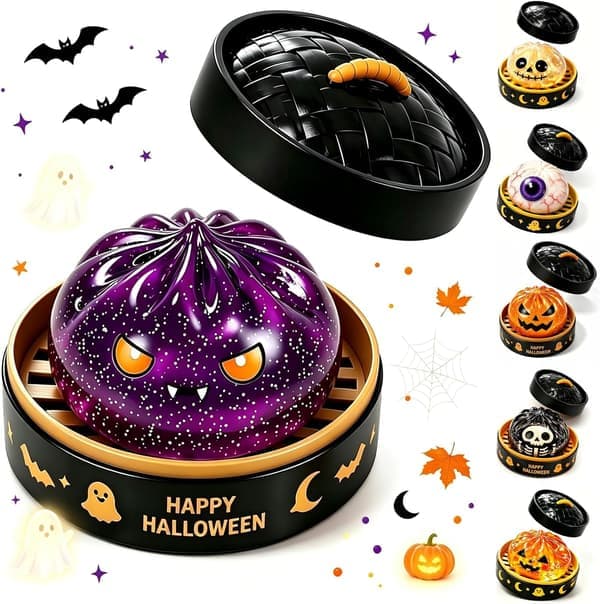Halloween Lysande Långsamt Stigande Dumpling Leksak – Halloween Spökdumpling Stressavlastningsleksak med Ångkorg (Lila)