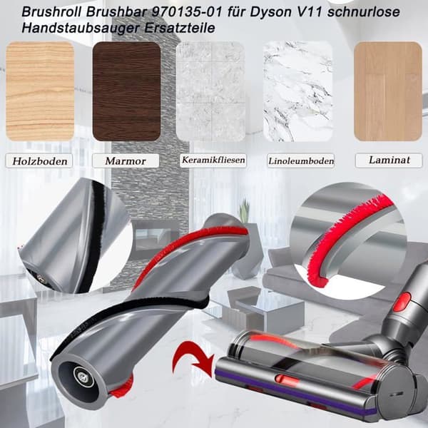 Børsterulle til Dyson V11, udskiftningsbørste til Dyson V11 støvsuger, (3-benet drev, 50 mm)