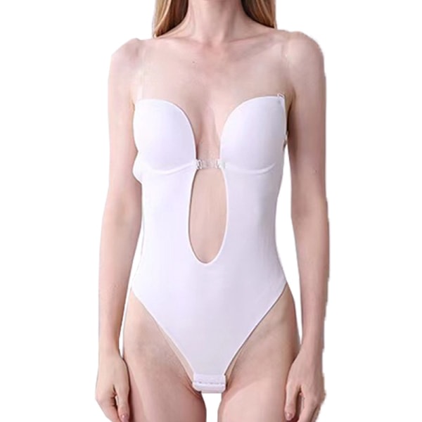 Kvinders Rygløs Shapewear Dyb V-hals Body Usynlig Shaper White XXL