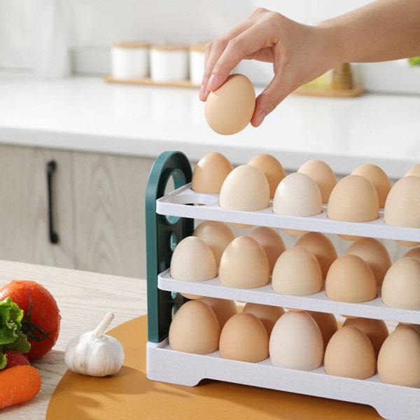 Vendbar eggoppbevaringsboks, eggholder med flere lag, eggeboks for kjøleskap, 30 rom med stor kapasitet eggoppbevaring
