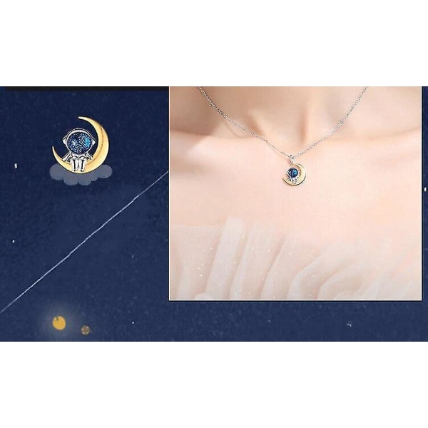 1 par Astronaut Halskjede Moon Star Par Halskjede Anheng for ham og hennes sett, gave til kjæresten Kjæreste