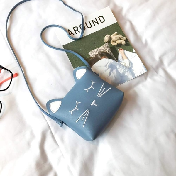 Sød lille skuldertaske til piger, håndtaske, pung, prinsesse mini-tasker, kat crossbody messenger-taske Blue