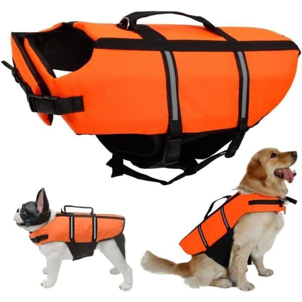 Hunde-redningsvest, størrelse XXL. Refleksstriper og justerbart belte, optimal nautisk sikkerhet.