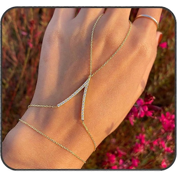 Slavarmband för kvinnor, glittrande lager på lager handkedja, stapelbara armband, minimalistisk fingerringarmband, kristallkedjor, handsmycken för kvinnor, bal