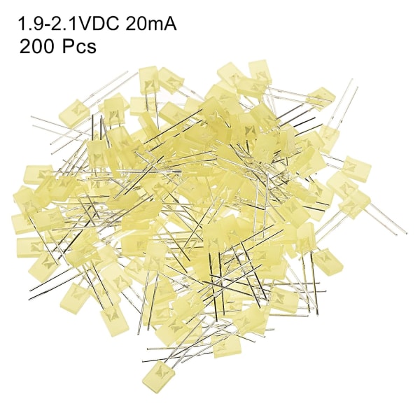 2x5x7mm x LED-lyspære, 200 stk. Rektangulær lysdiode for elektronisk komponentindikator, gul