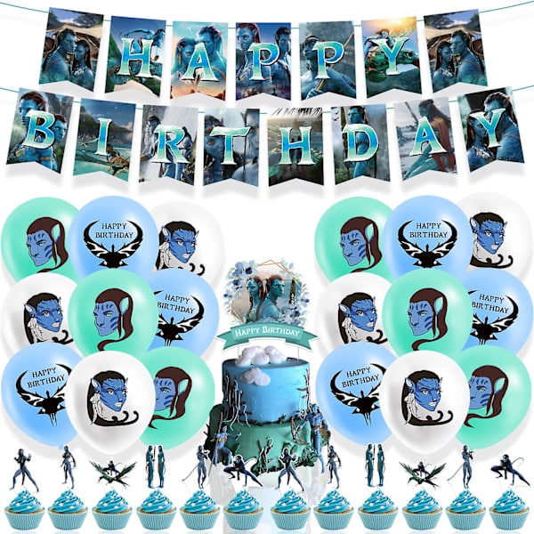 Avatar 2-tema bursdagsfestdekorasjoner Avatar 2 Pull Tab Cake Insert Ballonger Spiralhengere Fest