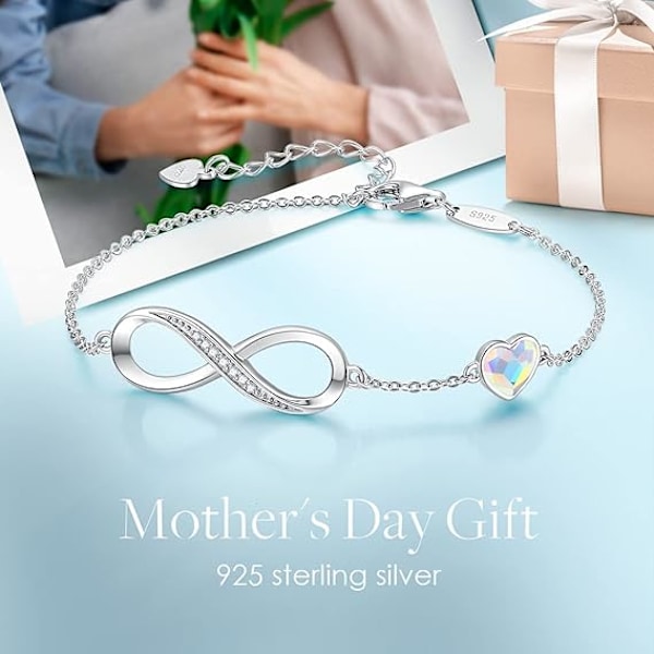 Infinity Armbånd til Kvinder Smykker 925 Sterling Sølv Armbånd Damer Kærligheds Hjerte Armbånd Gaver til Hende Kvinder Hustru Mor Colors