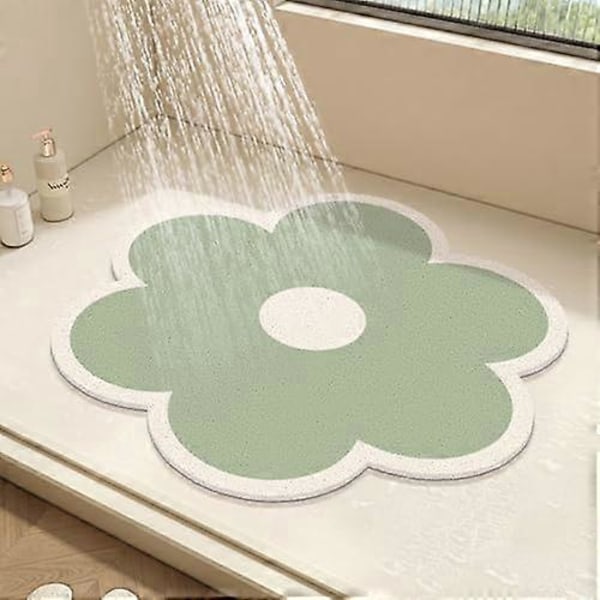 Rund Dusjmatte Blomst Badematte for Inne i Dusjen, PVC Loofah Baderomsgulvmatte, Sklisikker Badematte Anti-Mugg Dusjmatte med Avløp, Hurtig Tørking Green 80x80cm