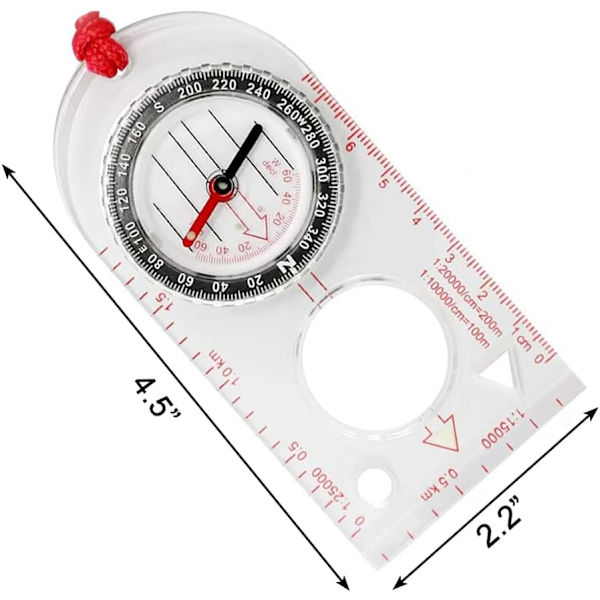 Multifunktionell vattentät navigationskompass karta linjal förstoringsglas för Explorer vandring kartläsning och navigering med justerbar snodd