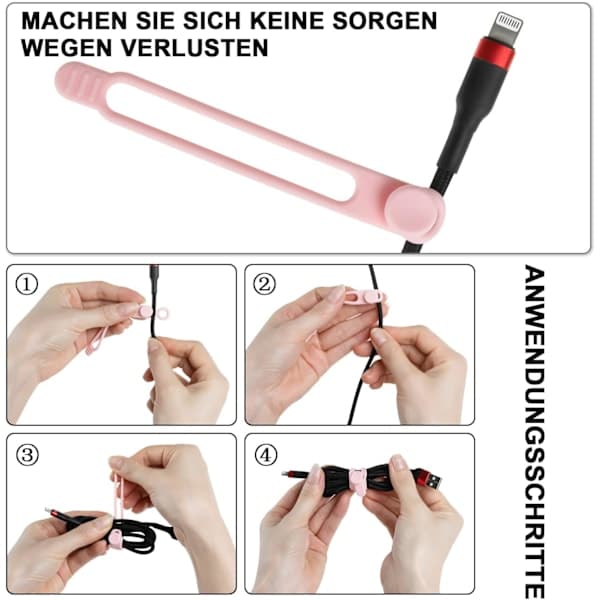 16 st silikonkabelbindare, kabelorganisatör, återanvändbar Pink