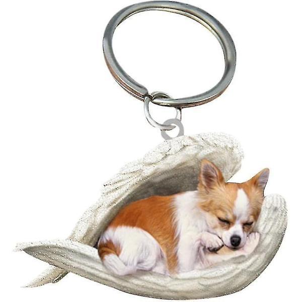 2 st Angel Sovande Hund Akryl Nyckelringar Hängsmycken Heminredning Prydnader Kontorsmaterial Presenter A Chihuahua