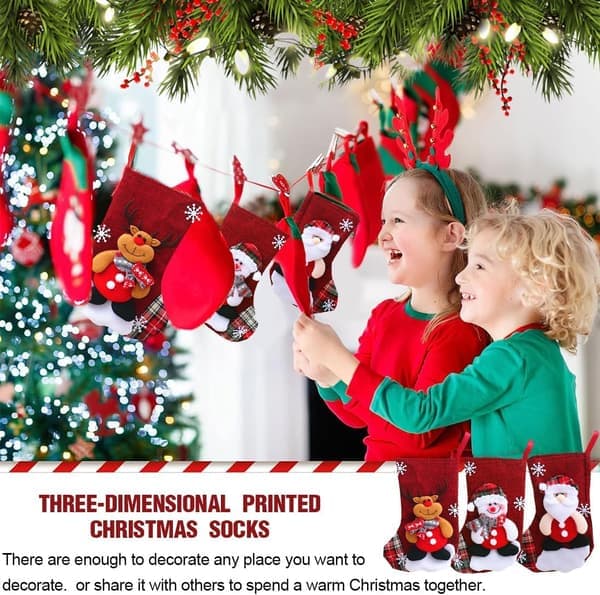 Julstrumpor, 3-pack, Julstrumpa, Juldekorationer, 3D Tomte, Snögubbe, Ren, Transparent Julstrumpa