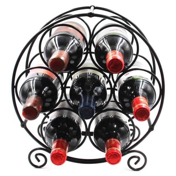 Metal 7 bottle wine rack, free standing tabletop wine holder