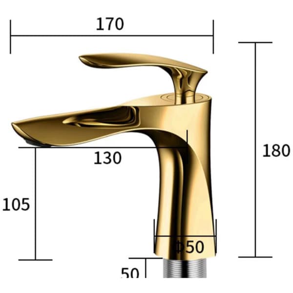 Solid messing servantbatteri – Gullkrom finish – Ettgreps – Enkel 1-hulls installasjon – Høyt trykk, holdbar
