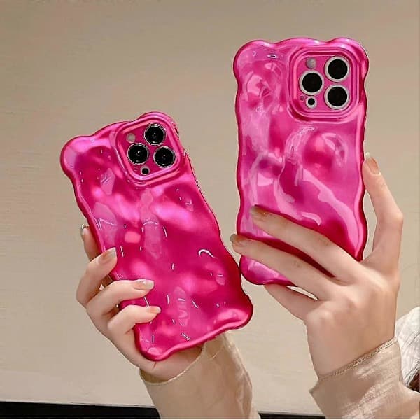 Etui til iPhone 14 Pro, Søtt ensfarget krøllete bølgete støtsikkert TPU-etui