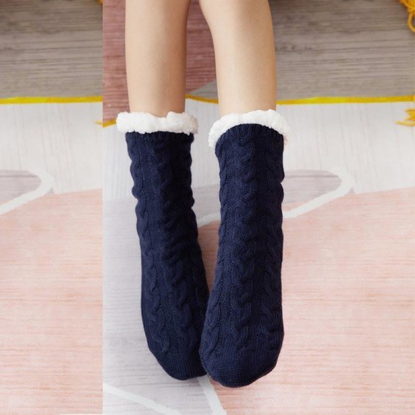 Varma stickade strumpor halkfria strumpor tjocka vinterstrumpor tofflor navy blue