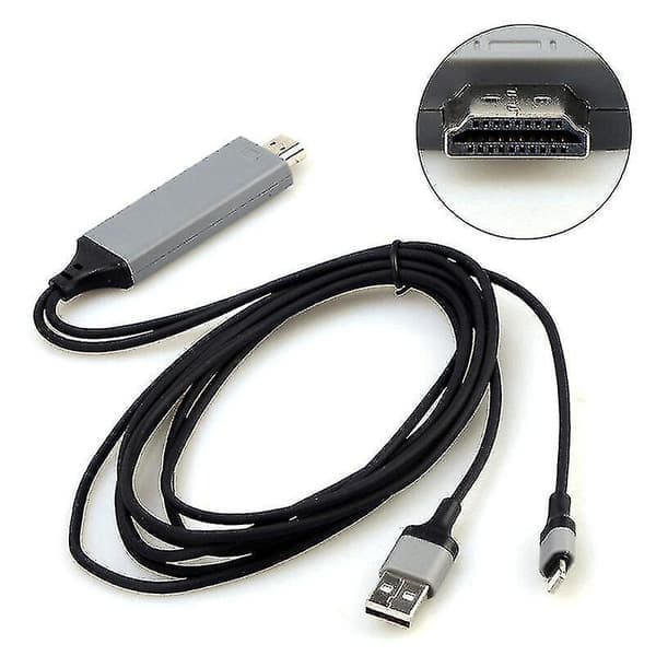 Lightning till HDMI-kabel för iPhone iPad Skärm TV HD-adapter USB-laddningskabel 2m