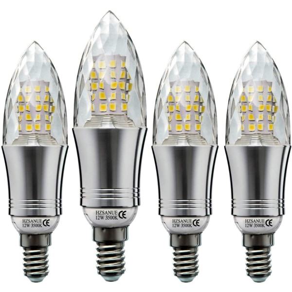 Set med 4 E14 12W LED-ljuskällor, motsvarande 100W glödlampa, varmvit ljus, liten Edison-skruv ljuslampa